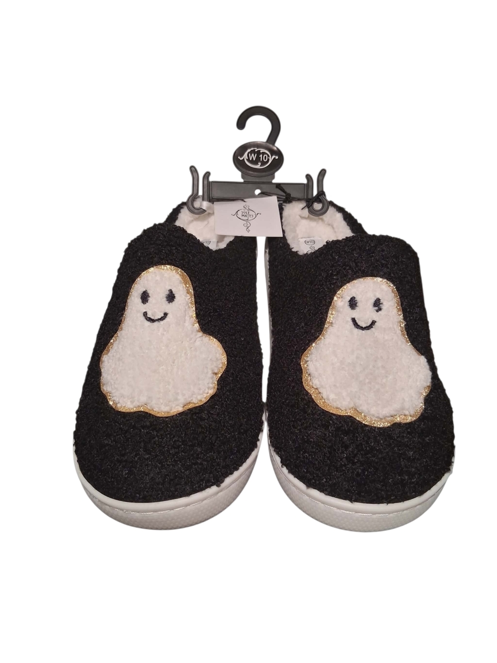 Black Fuzzy Ghost Slip-On Slippers
